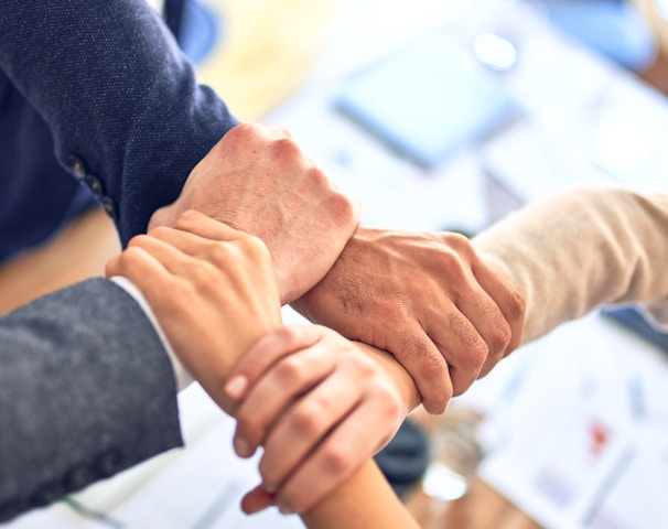 person in black long sleeve shirt holding persons hand