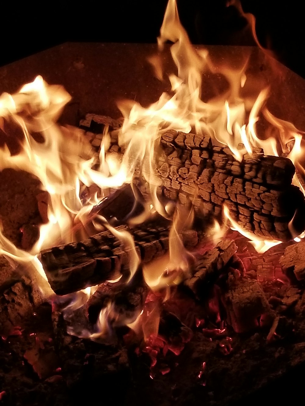 burning firewood in fire pit