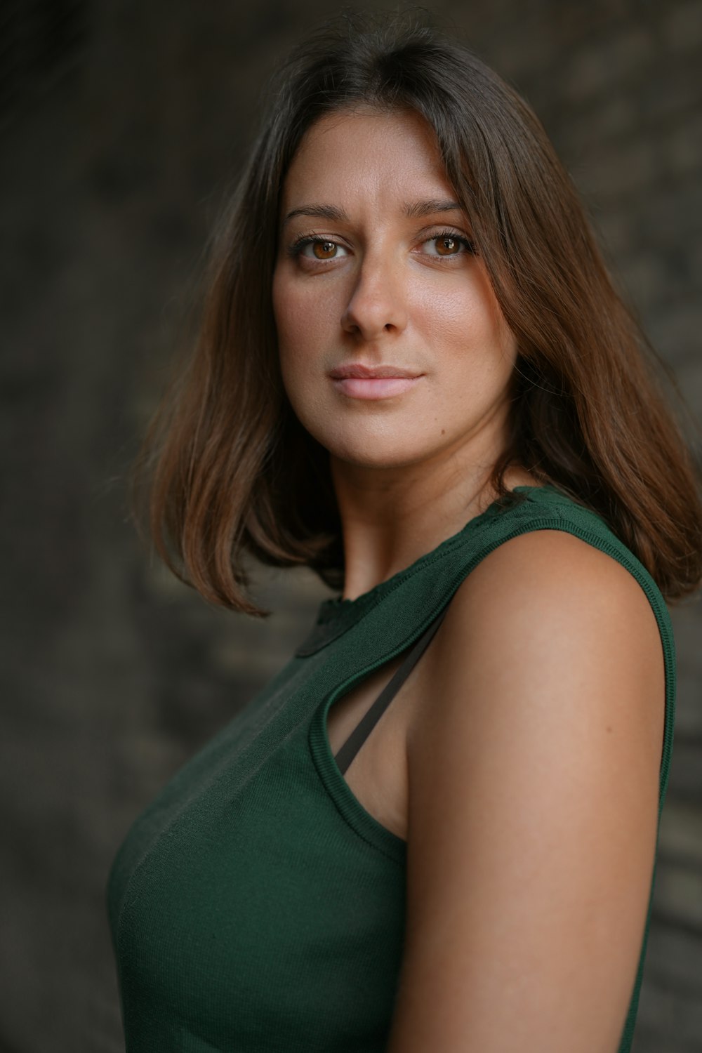 woman in green tank top