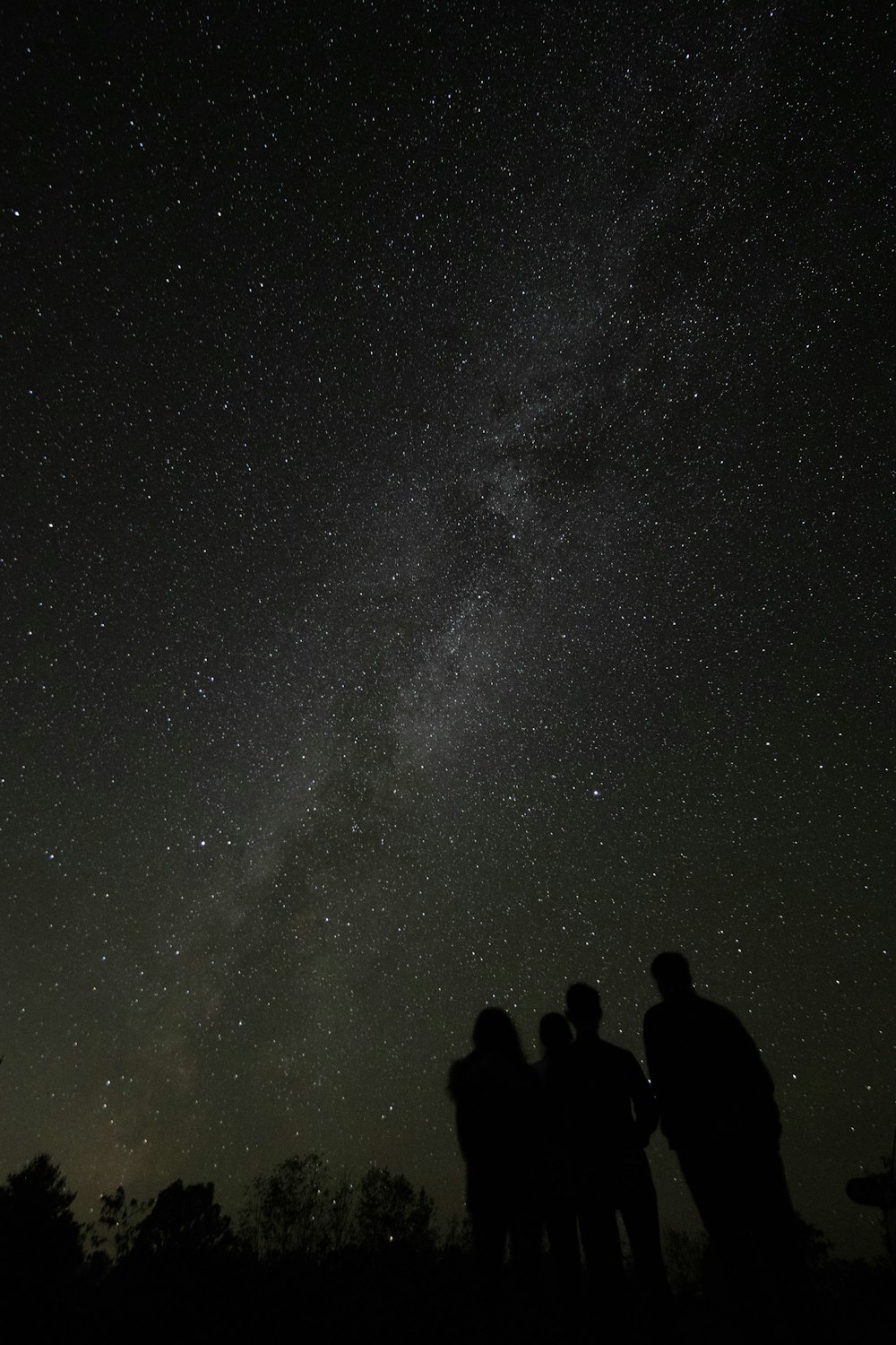 silhouette of people under starry night