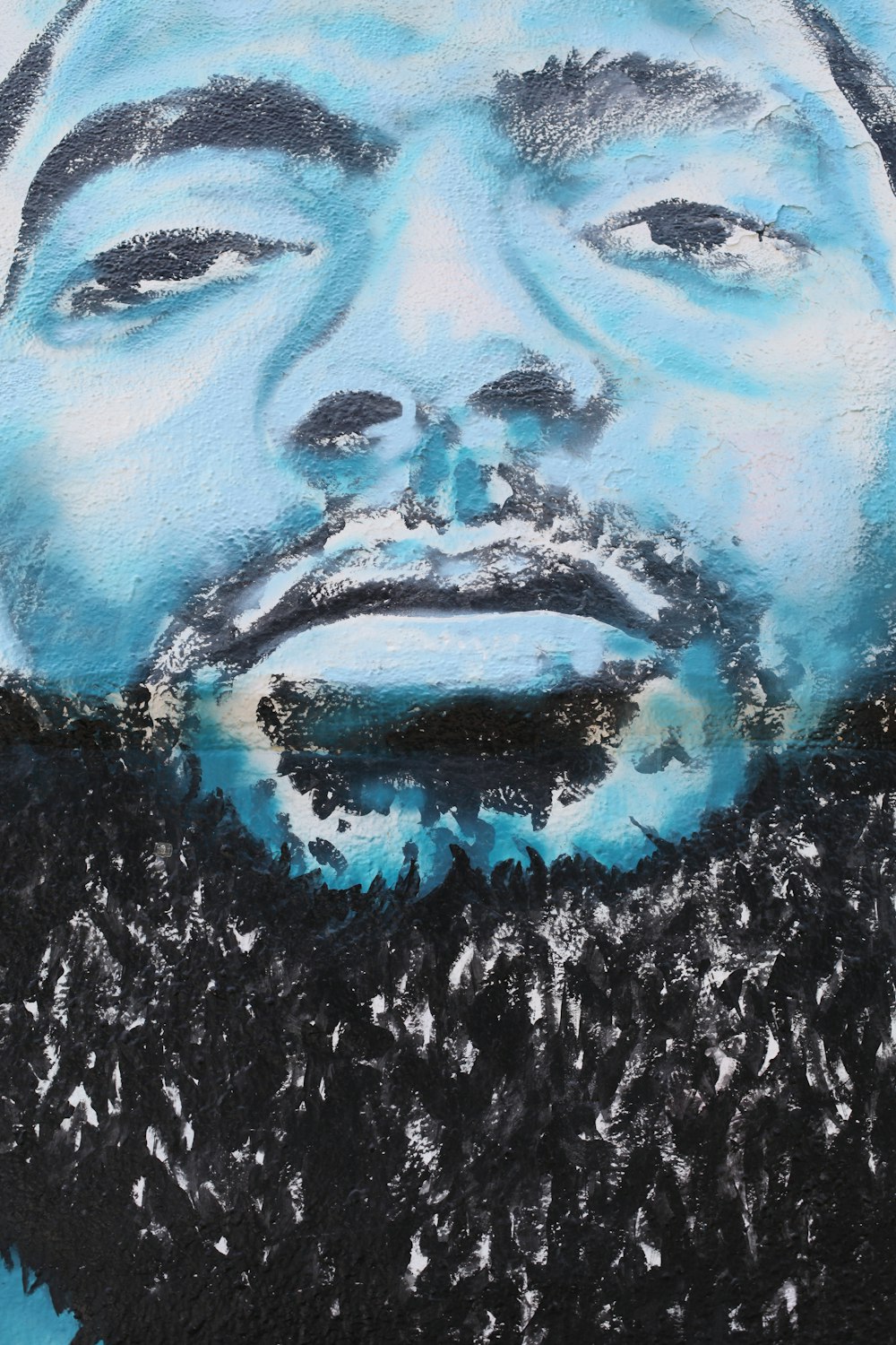 mans face with white and black beard