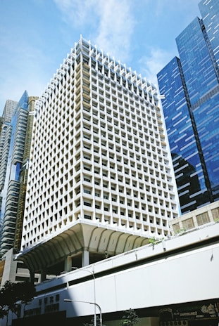 white and blue concrete building