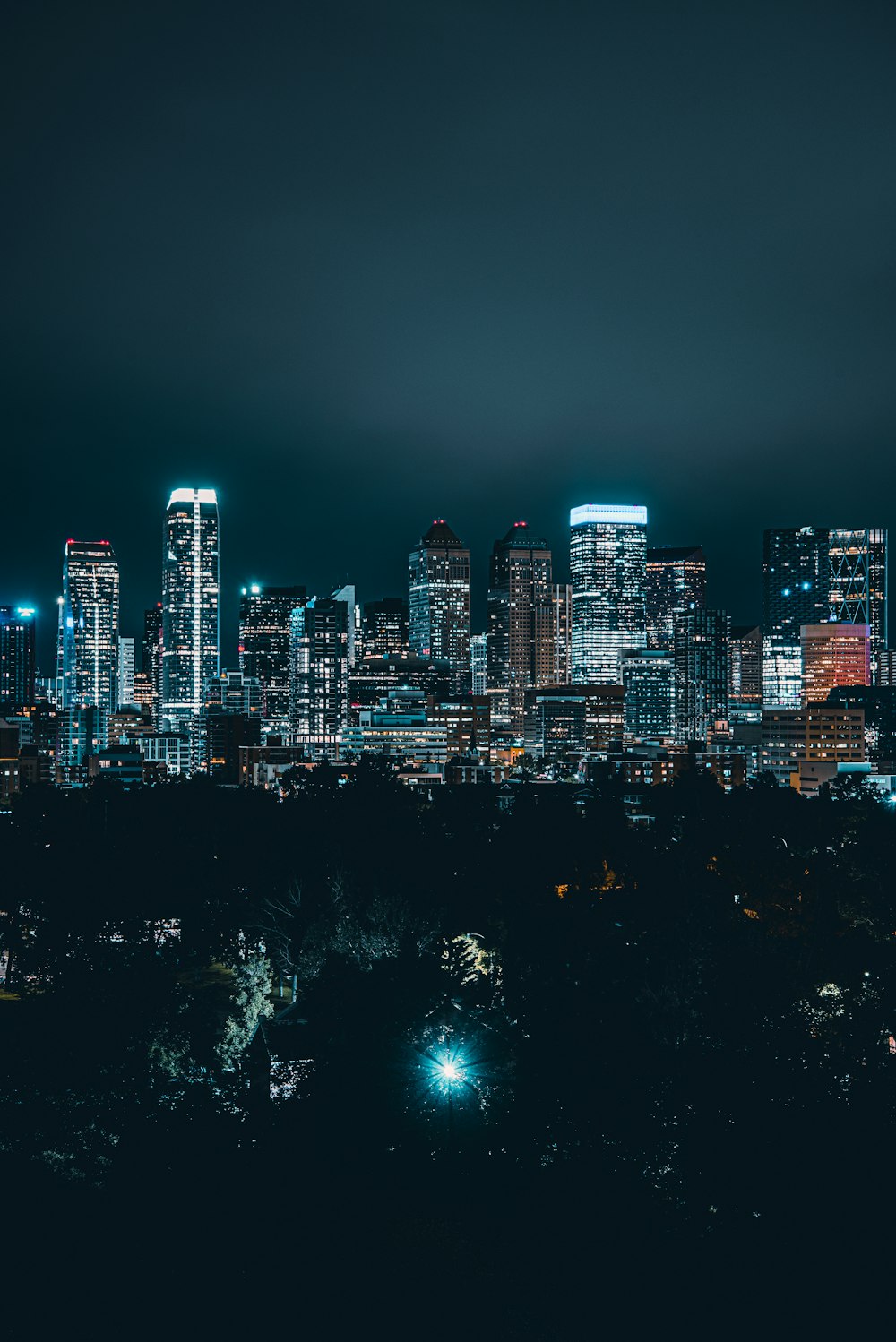 city skyline during night time