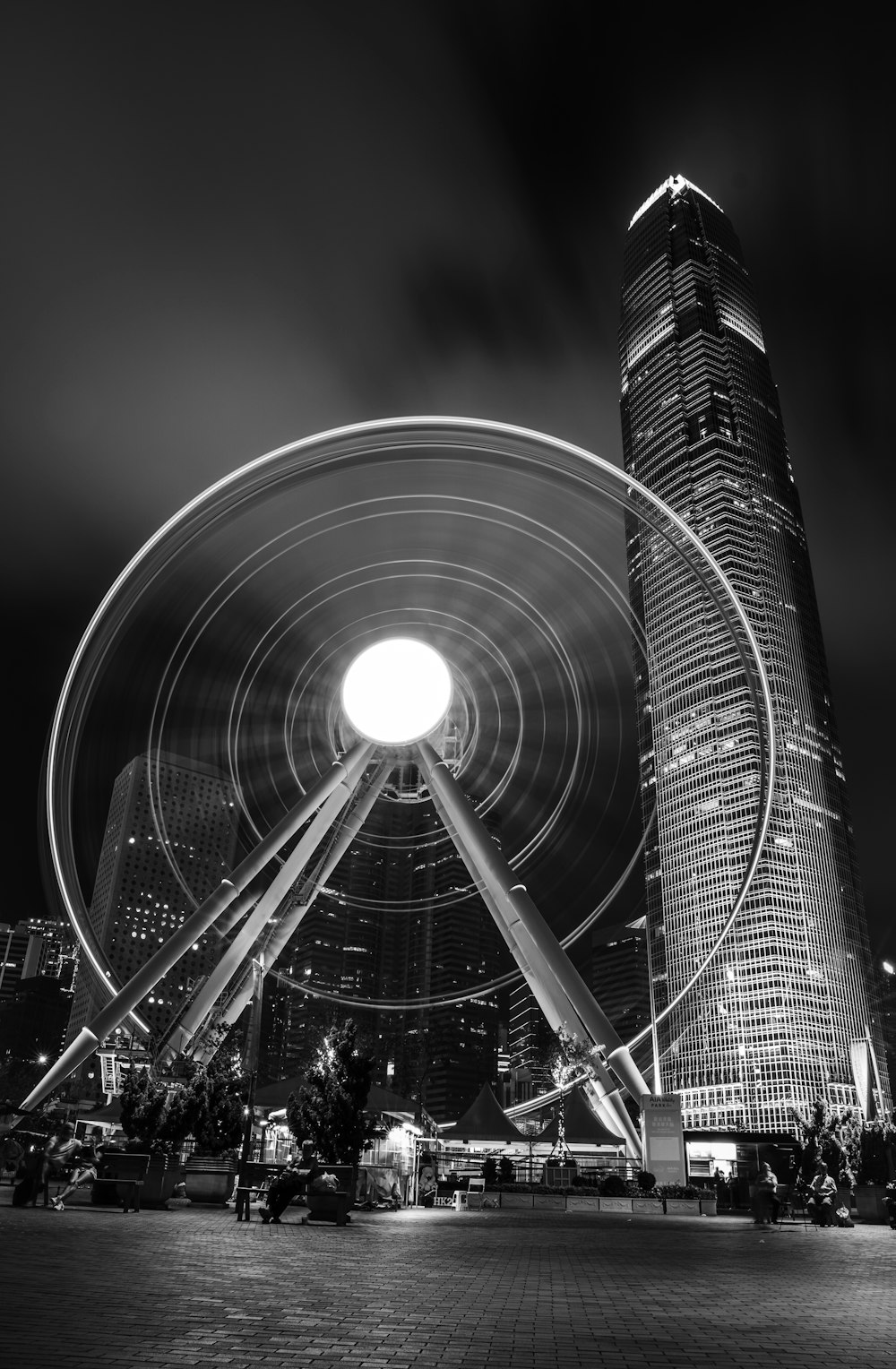 grayscale photo of ferris wheel