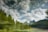 An artistic reflection of a serene landscape with trees and a cloudy sky mirrored on water, creating an ethereal and abstract scene.