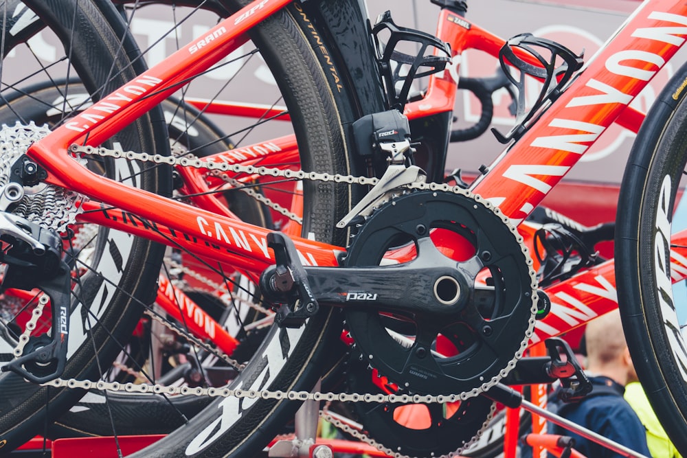 red and black bicycle wheel