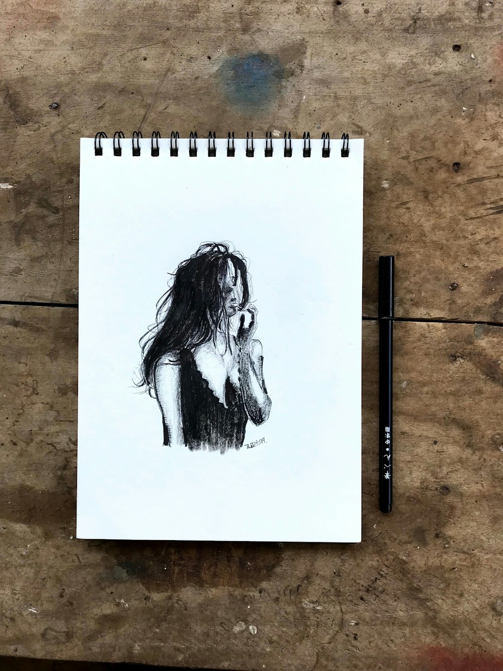 woman in white shirt sketch