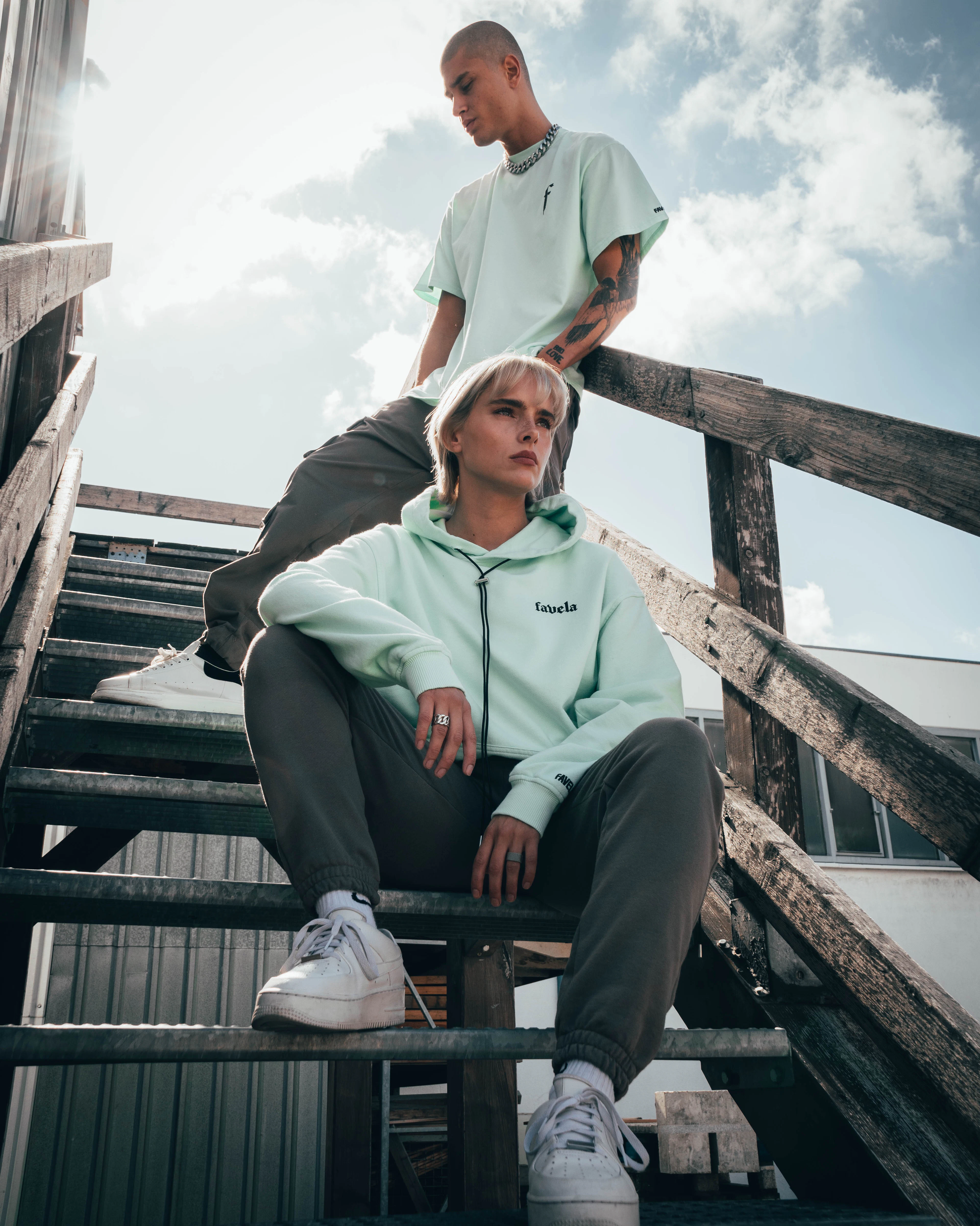 A relaxed portrait on wooden steps