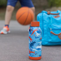 blue and white plastic bottle beside orange basketball on gray concrete floor during daytime