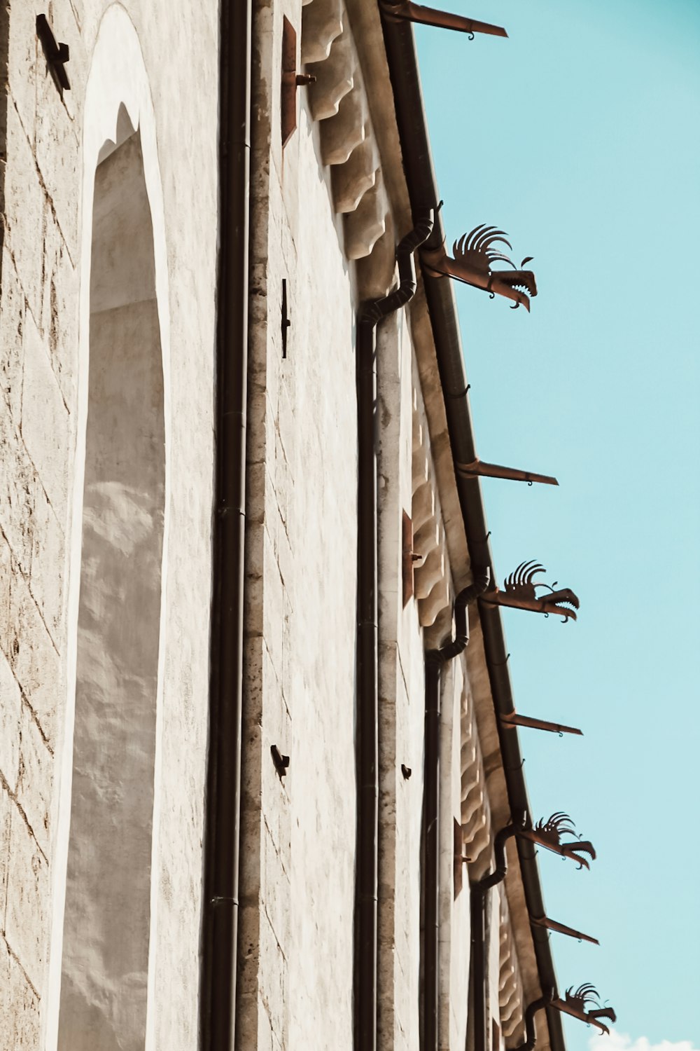birds flying over brown concrete building during daytime
