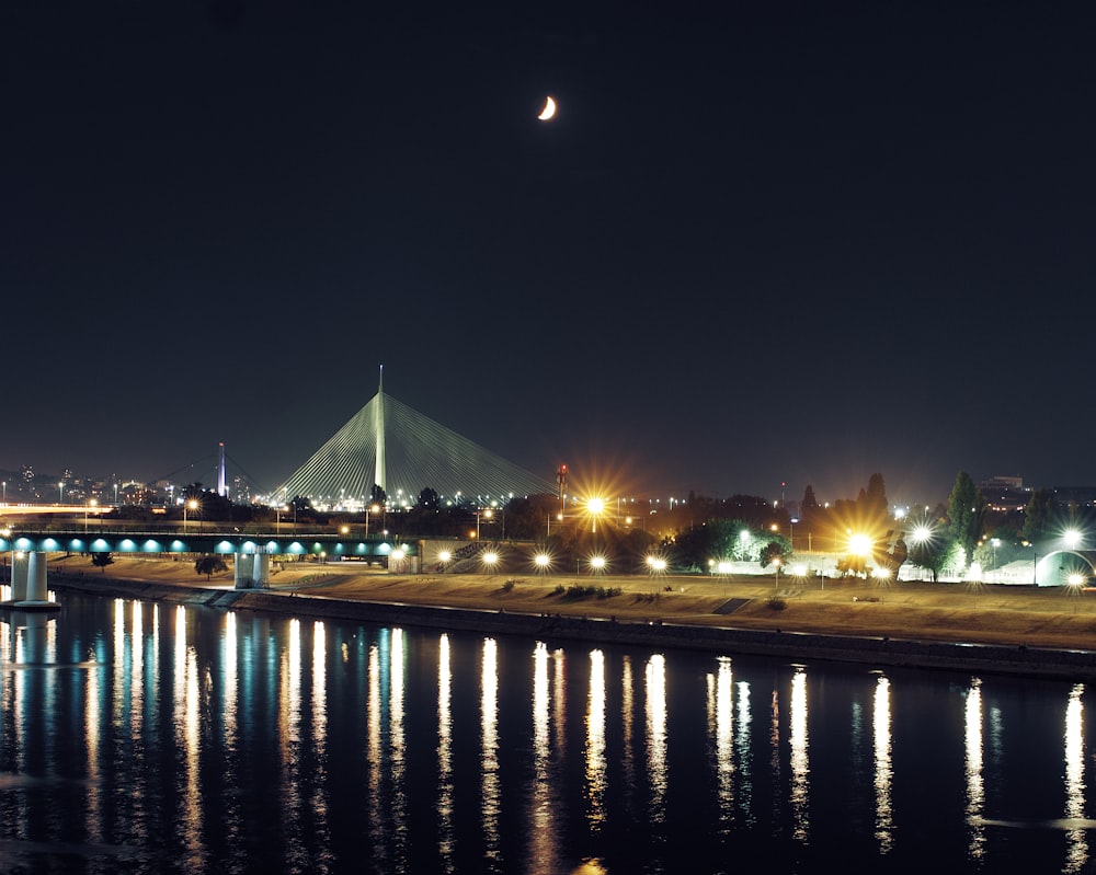 city lights turned on during night time