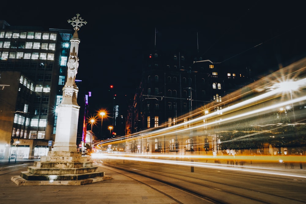 time lapse photography of city road during night time