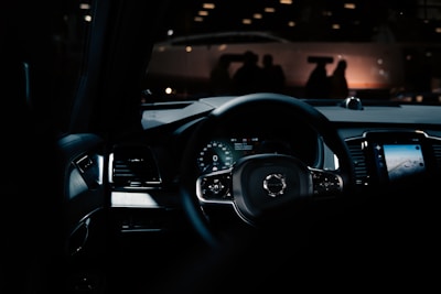 black and silver steering wheel