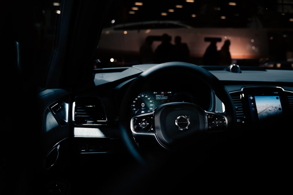 black and silver steering wheel