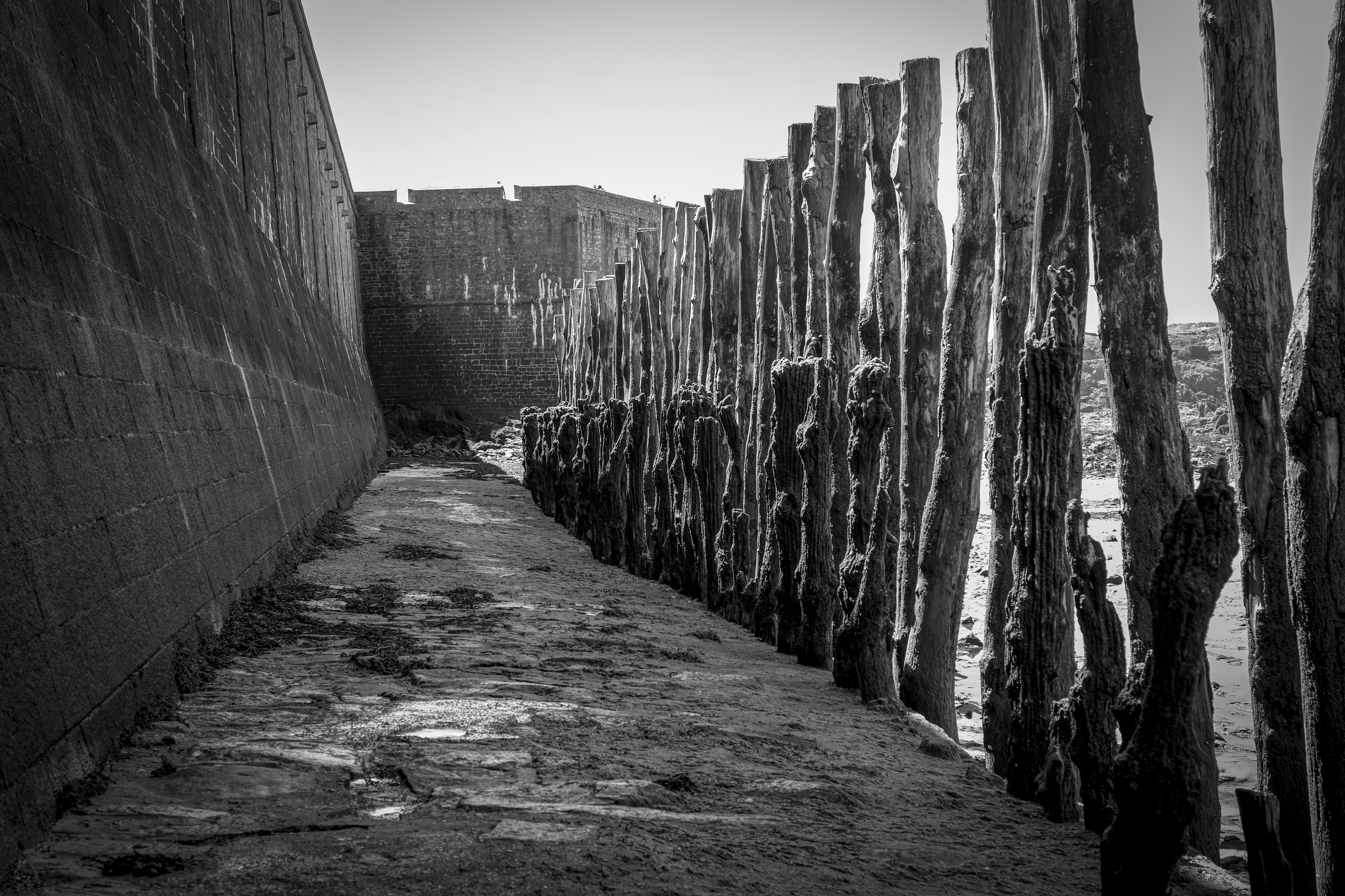 grayscale photo of concrete wall