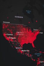 A map highlighting major routes and destinations across North America related to freight and car shipping.