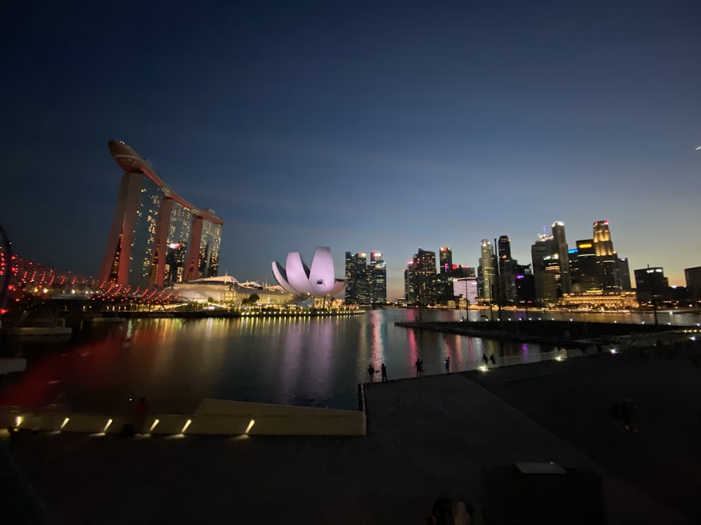 city skyline during night time