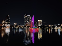 city skyline during night time