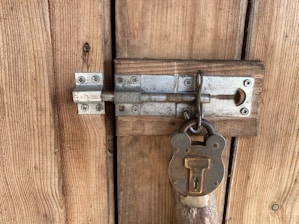 Close-up of a secure entrance door with digital lock