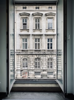 white and blue concrete building