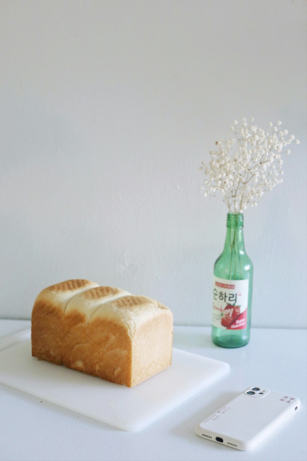 bread on white and green plate