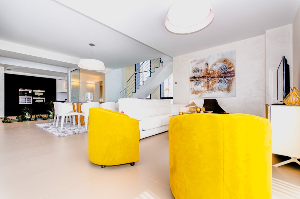 yellow chair near dining table