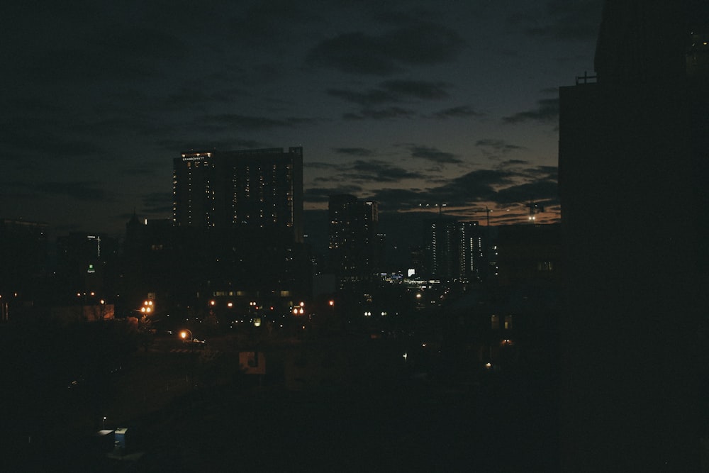 city skyline during night time