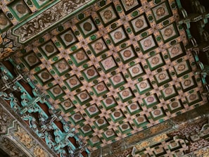 Close-up of an intricate ceiling pattern freshly installed in a residential home.