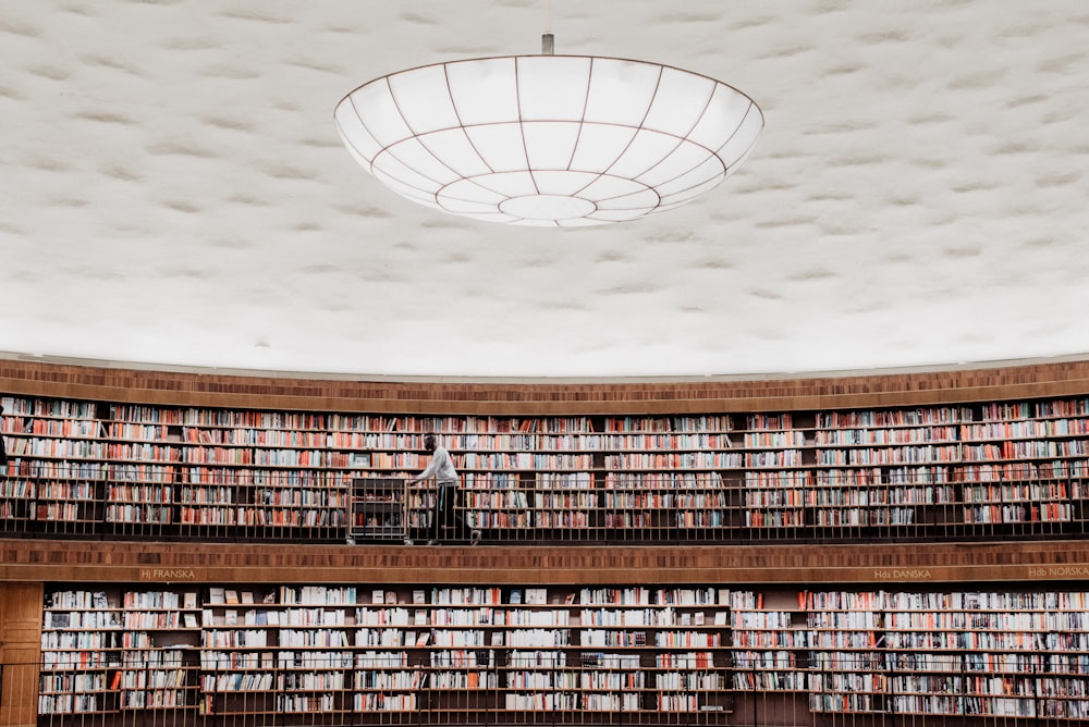 étagères en bois marron avec des livres