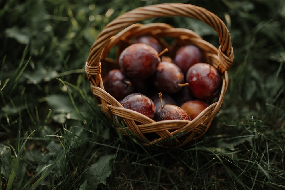 red round fruits in brown woven basket