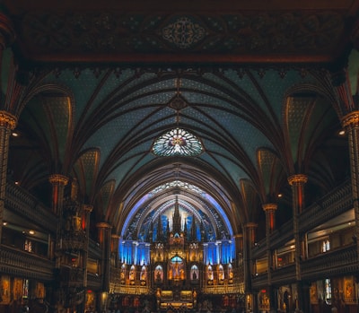 Interior of the cathedral showing elegant altar and stained glass windows