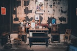 A rustic wooden table adorned with vintage decor items.