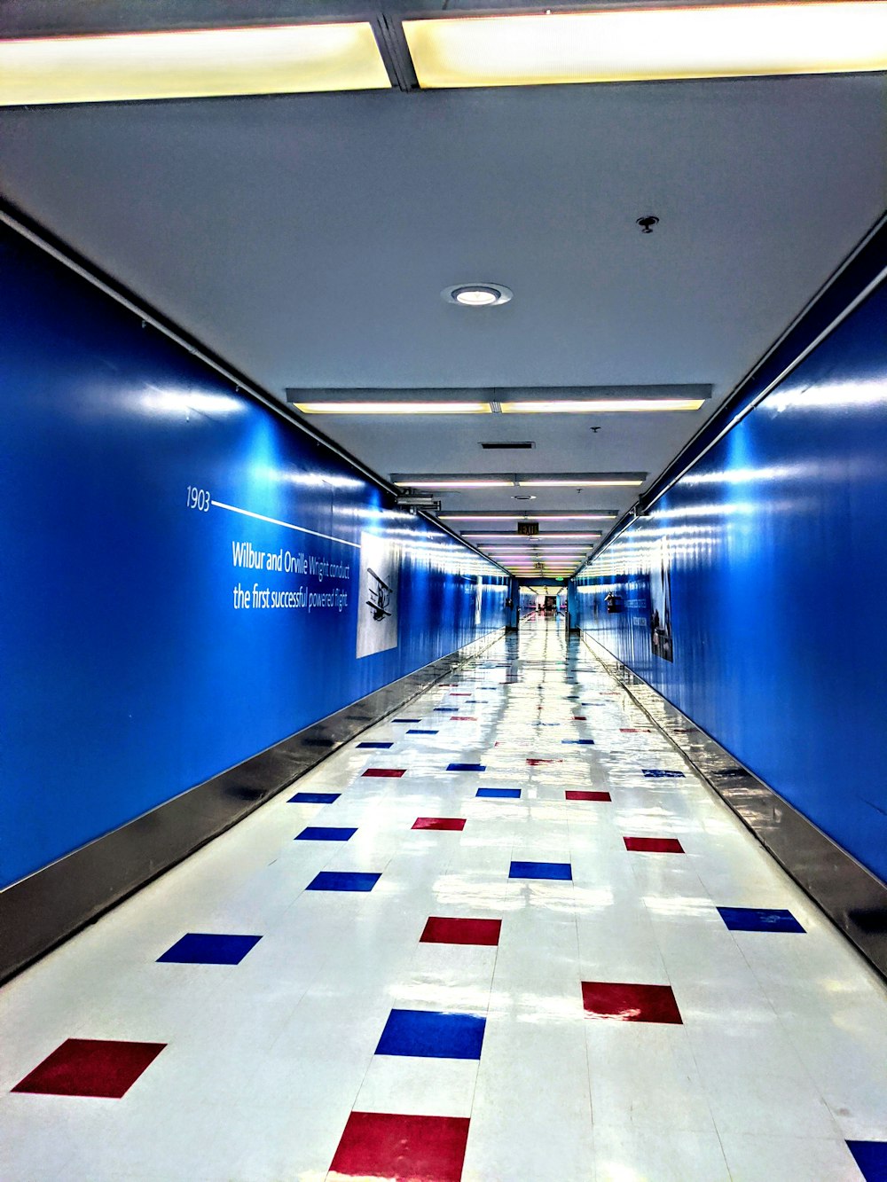 blue red and yellow hallway
