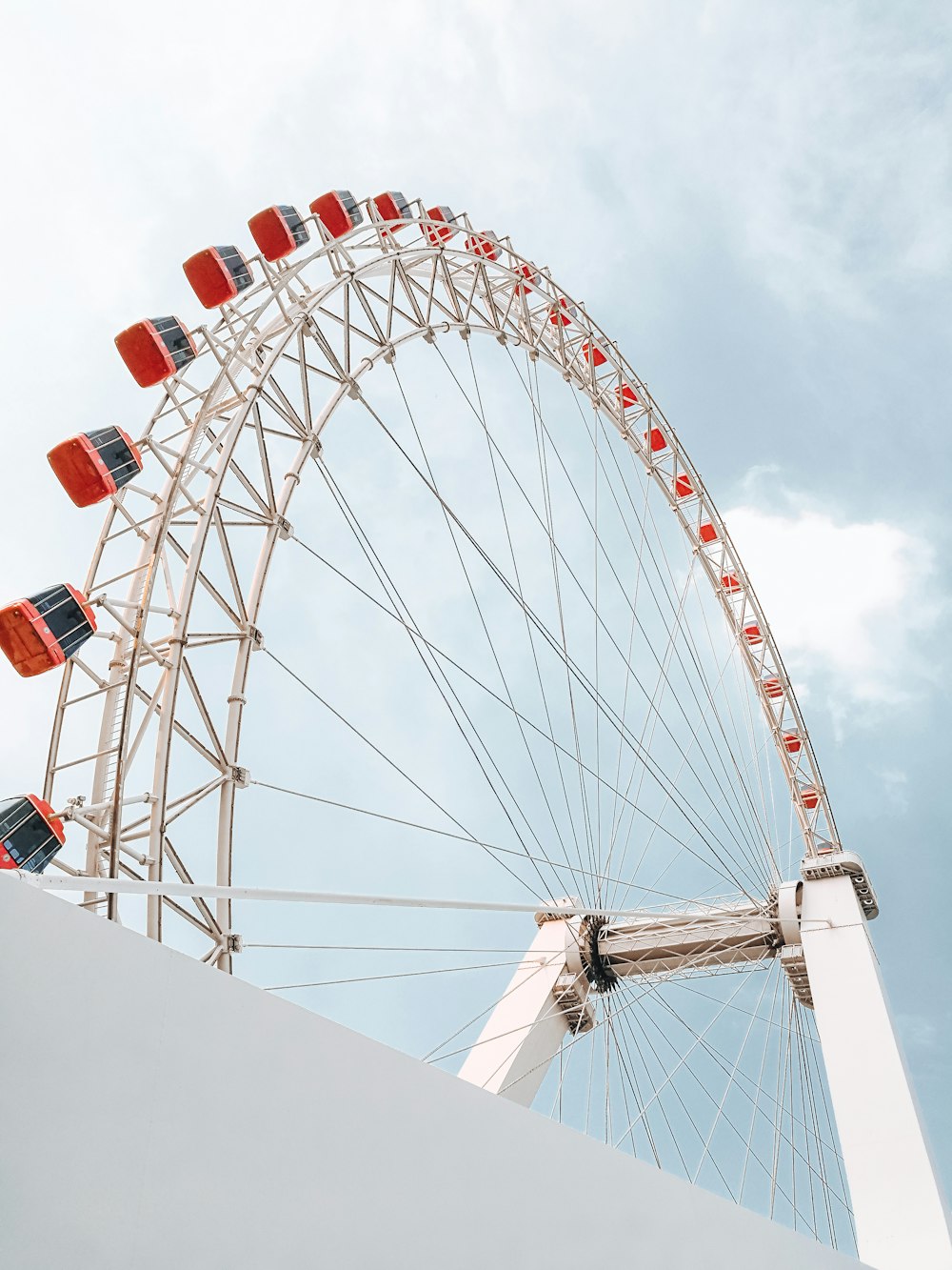 white and red ferris wheel under cloudy sky during daytime