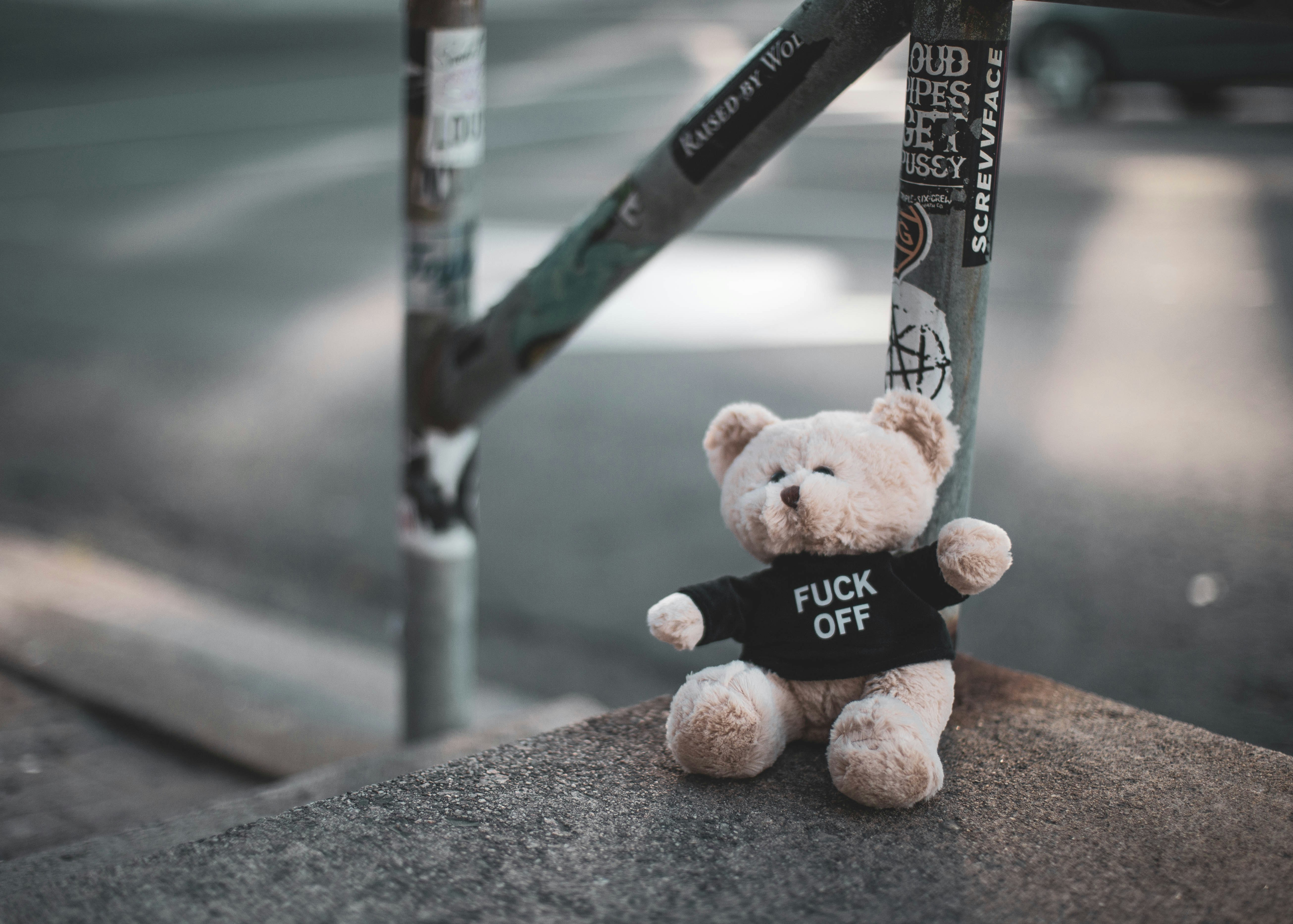 brown bear plush toy on black metal bar