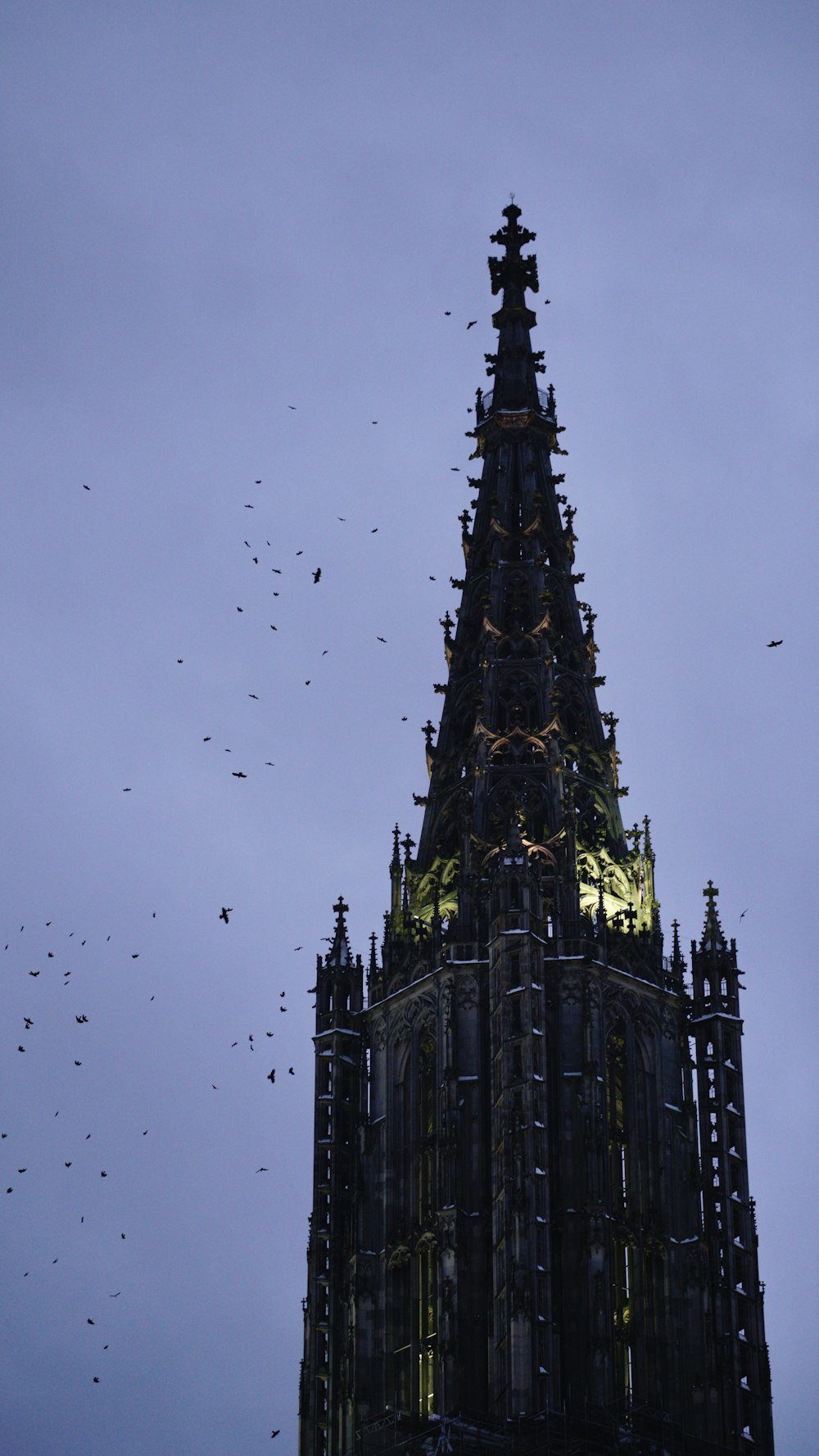 grüner und brauner Turm unter grauem Himmel