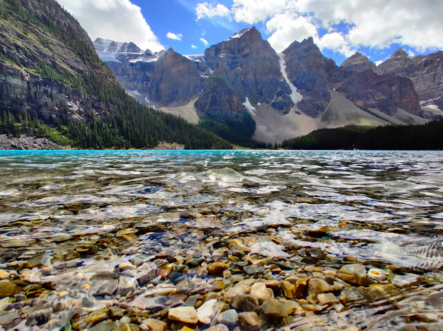 Bright high-resolution mountain and lake landscape