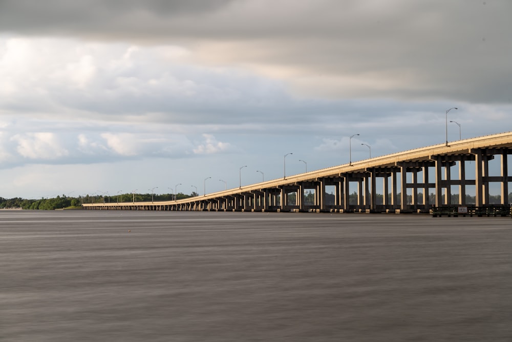 a long bridge over a large body of water