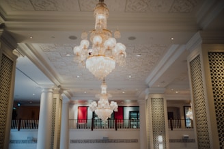 Elegant chandeliers highlighting an upscale venue.
