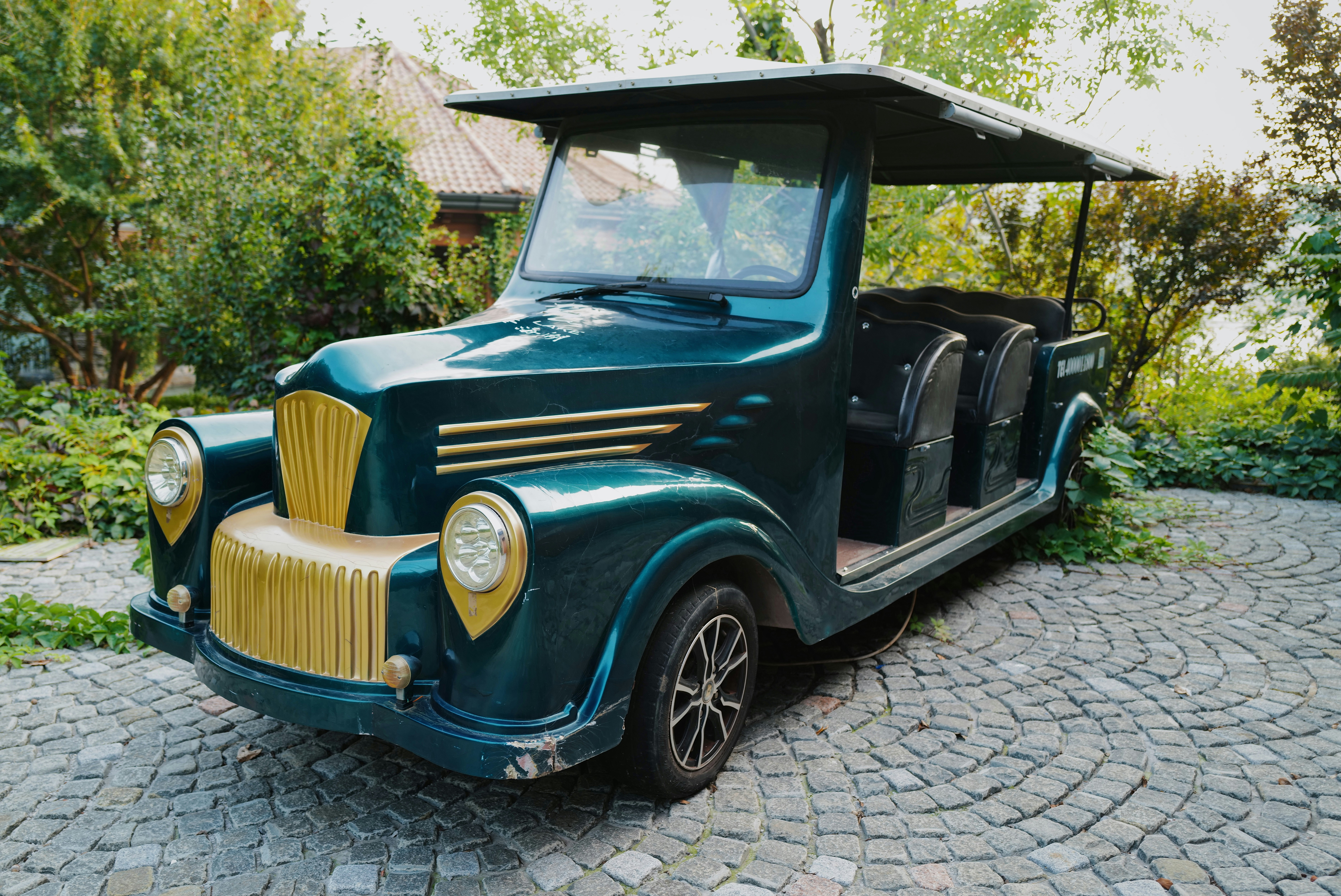 blue and yellow vintage car