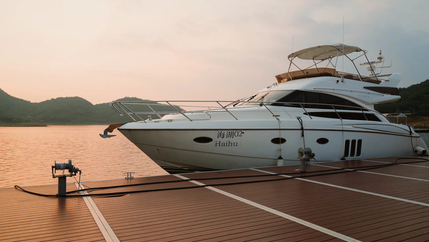 Motorboat tied at a dock