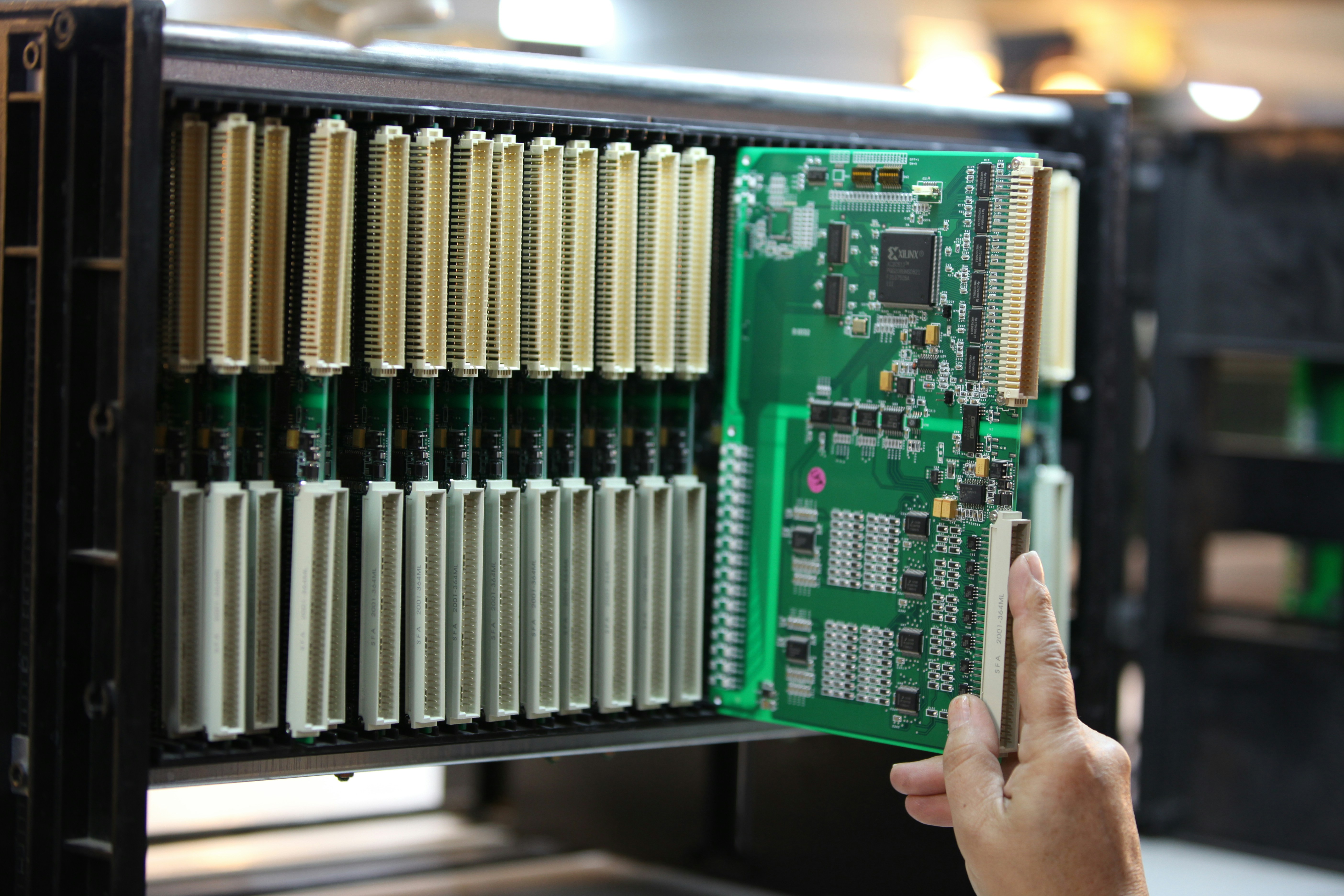 Engineer configuring a hardware firewall