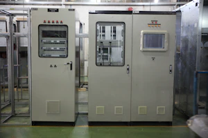 Modern industrial control panel with wiring and electronic components.