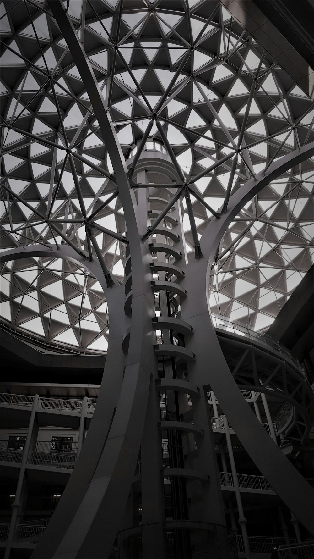 white and black spiral staircase