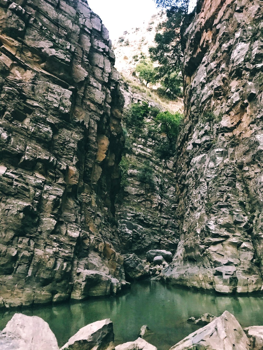 gray rocky mountain with river