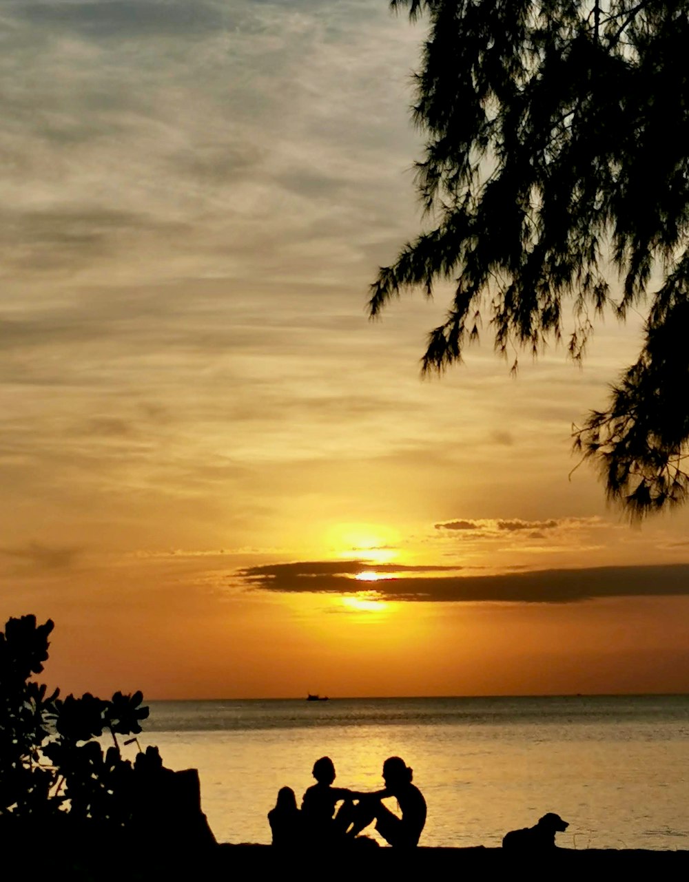 Silhouette von Menschen am Strand während des Sonnenuntergangs