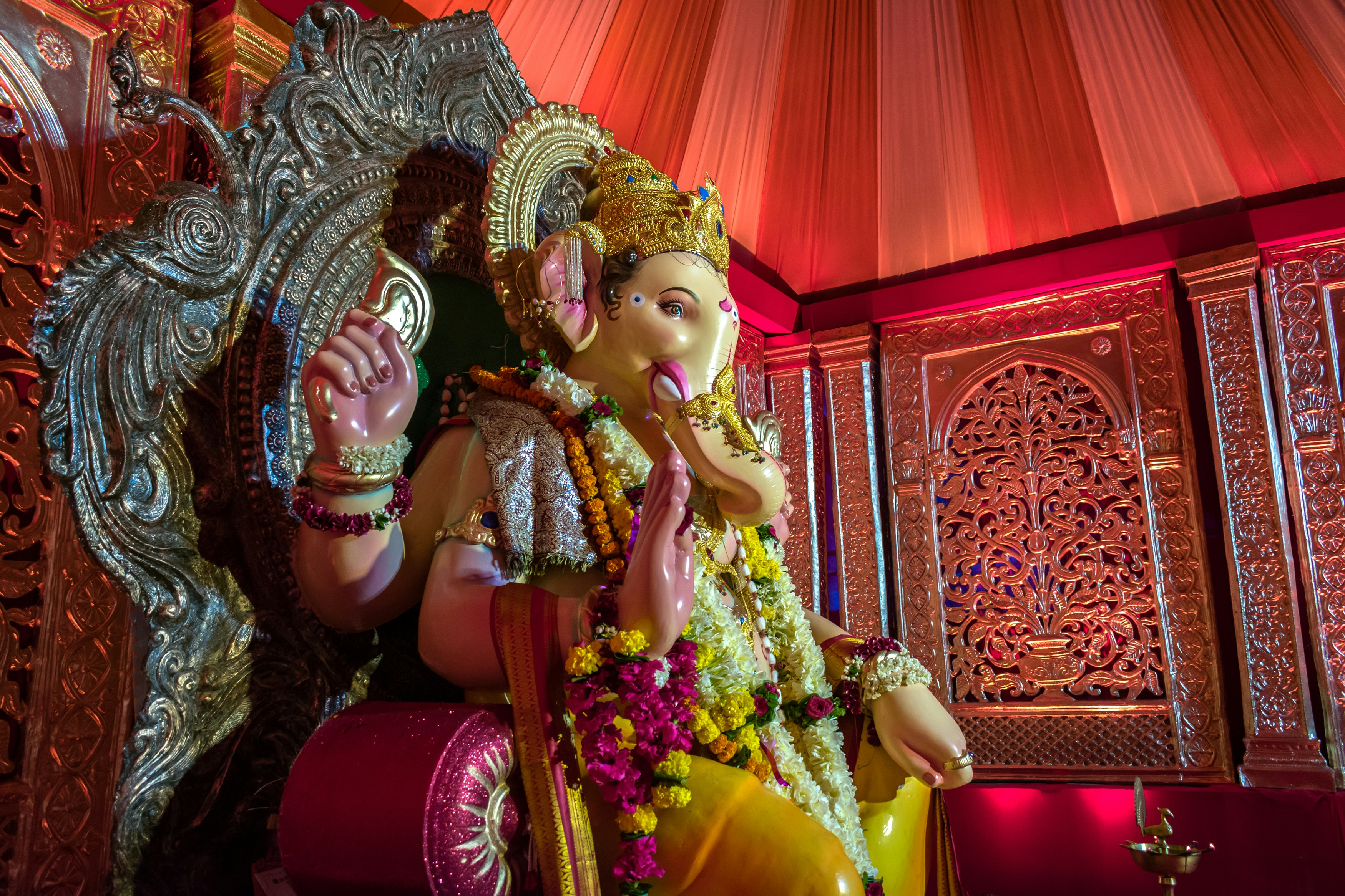 A beautiful idol of Lord Ganesha during Ganesh Chaturthi 2019 in Mumbai