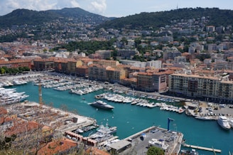 aerial view of city buildings near body of water during daytime