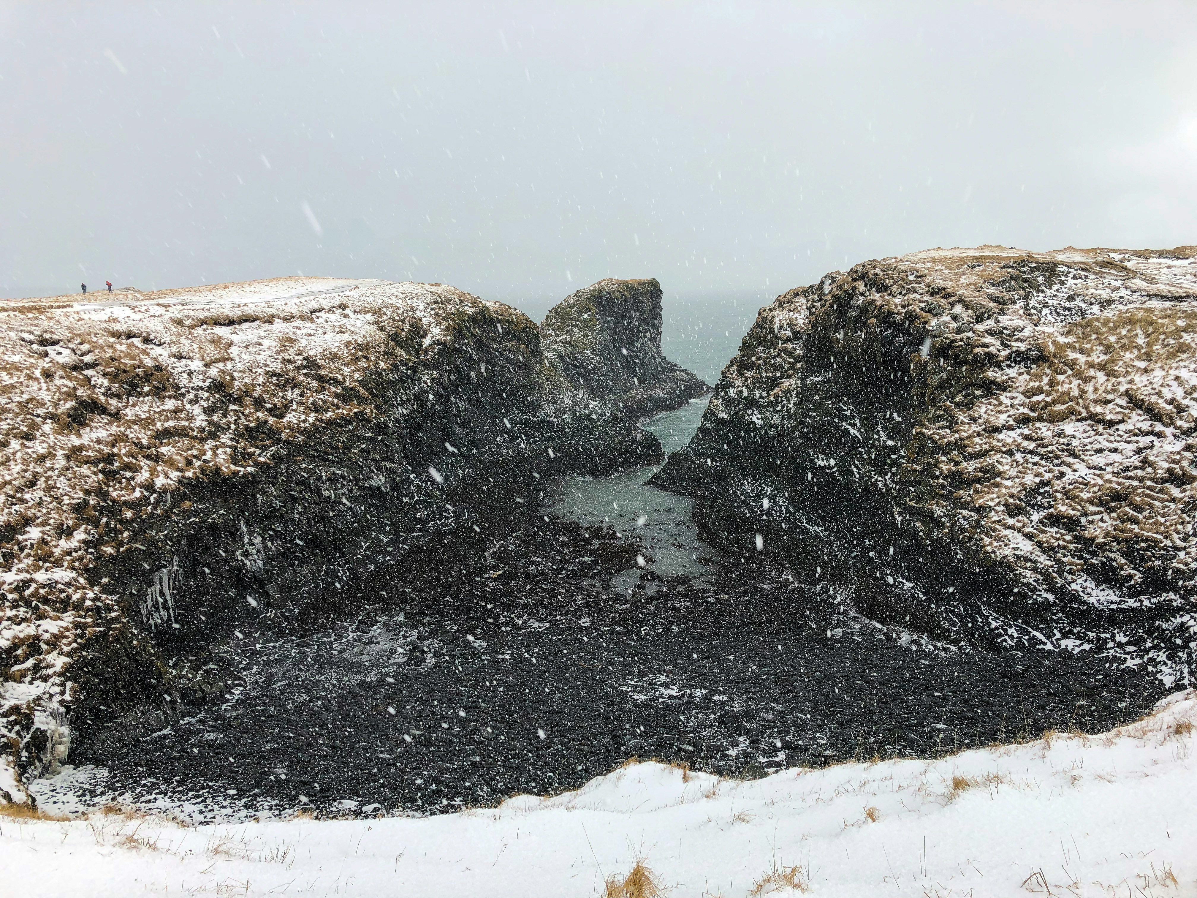 brown rock formation on white snow field during daytime