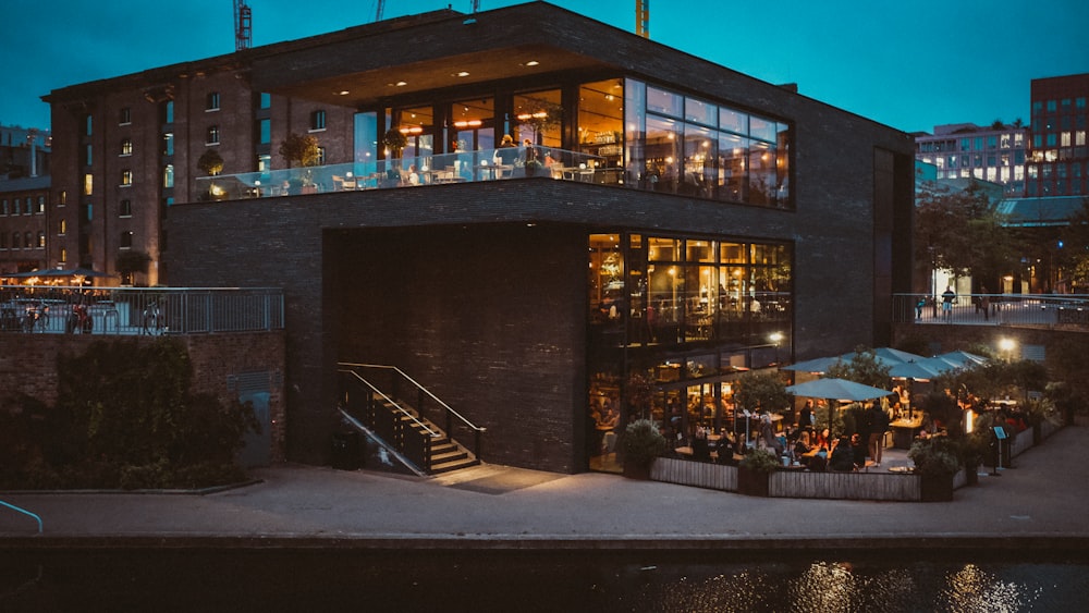 brown and black concrete building during night time